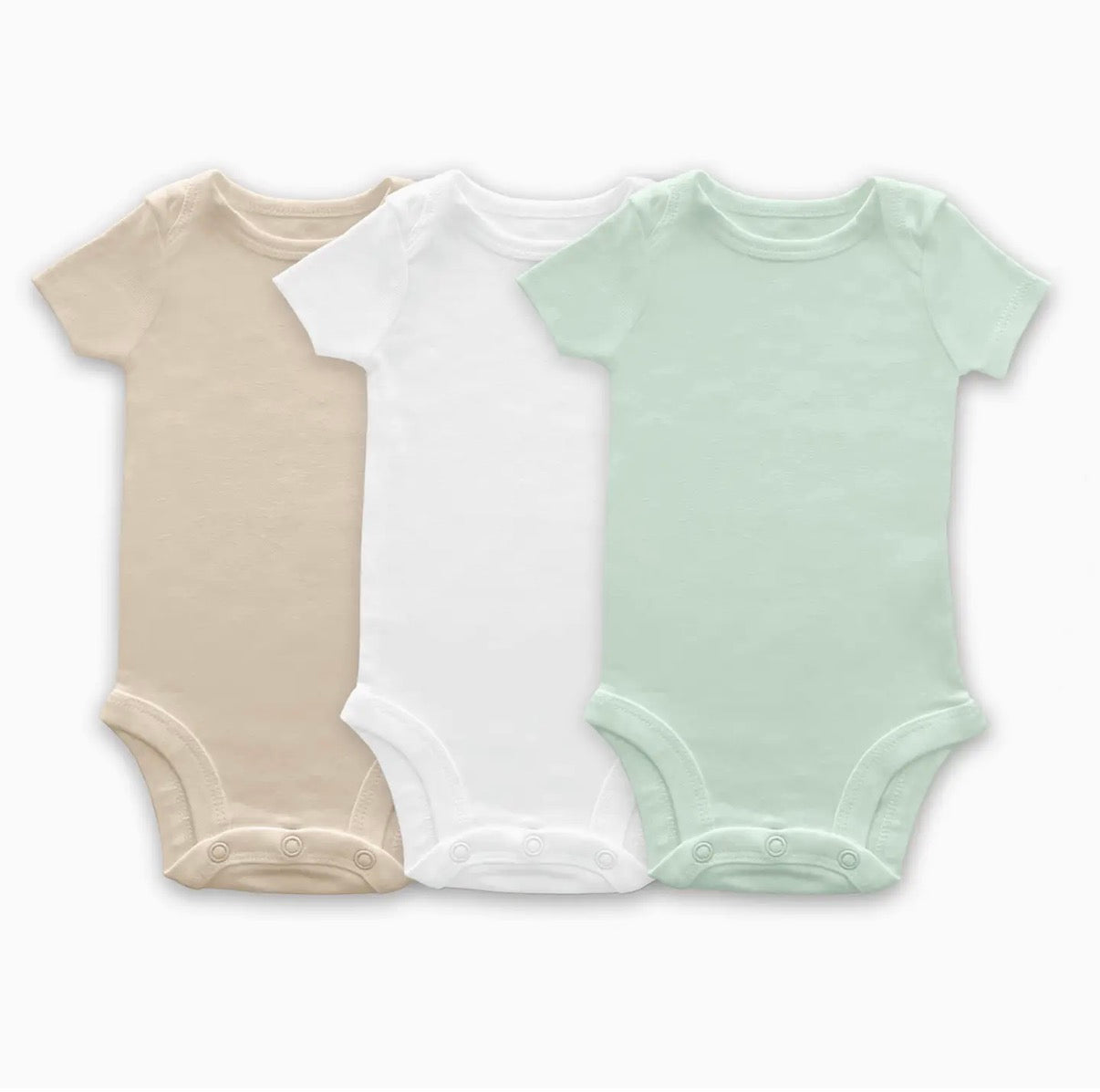 Organic Cotton Bodysuits - Soft Jadeite, White, Sand Dollar
