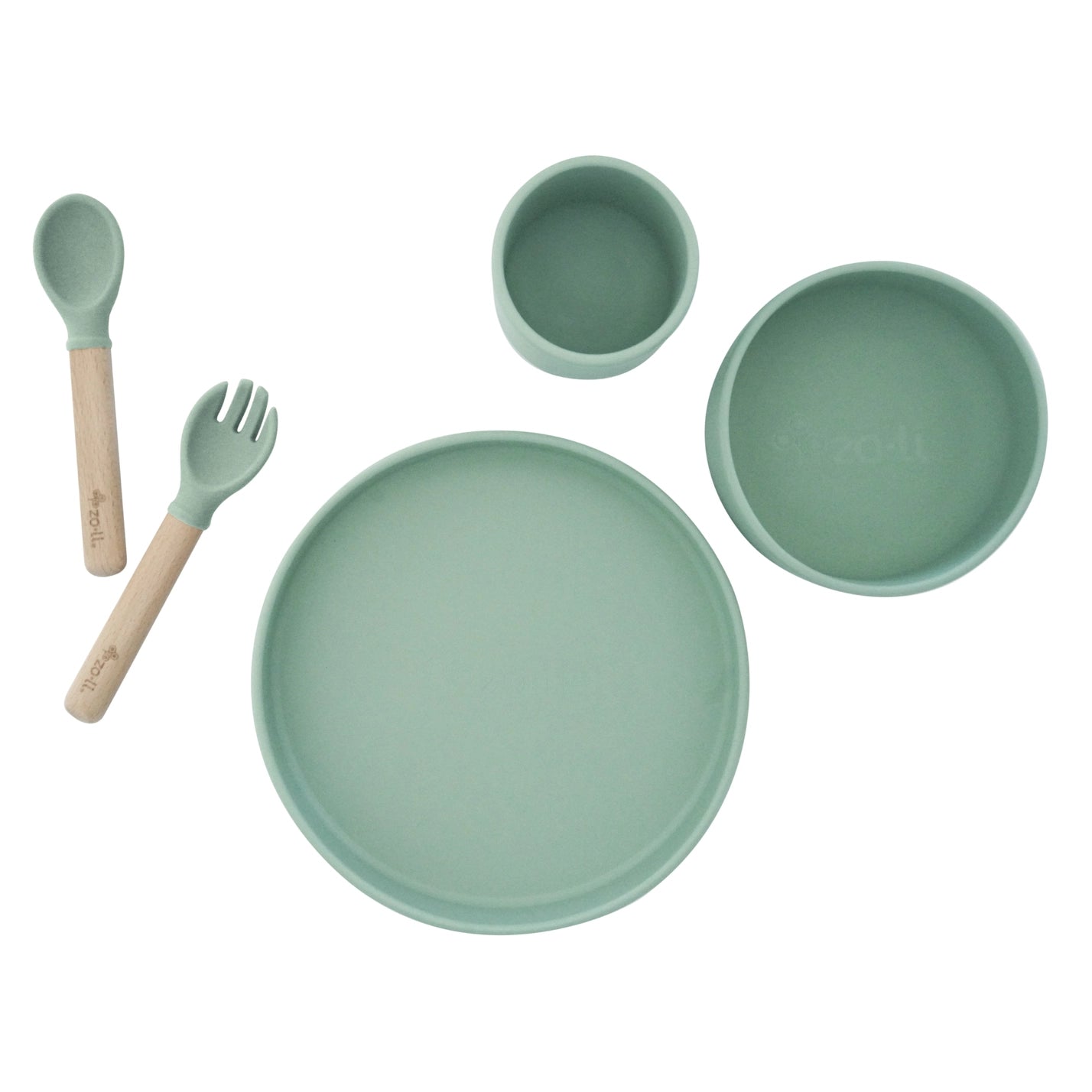 Silicone Toddler Feeding Set - Nosh, Gulp, Chomp Sage Green