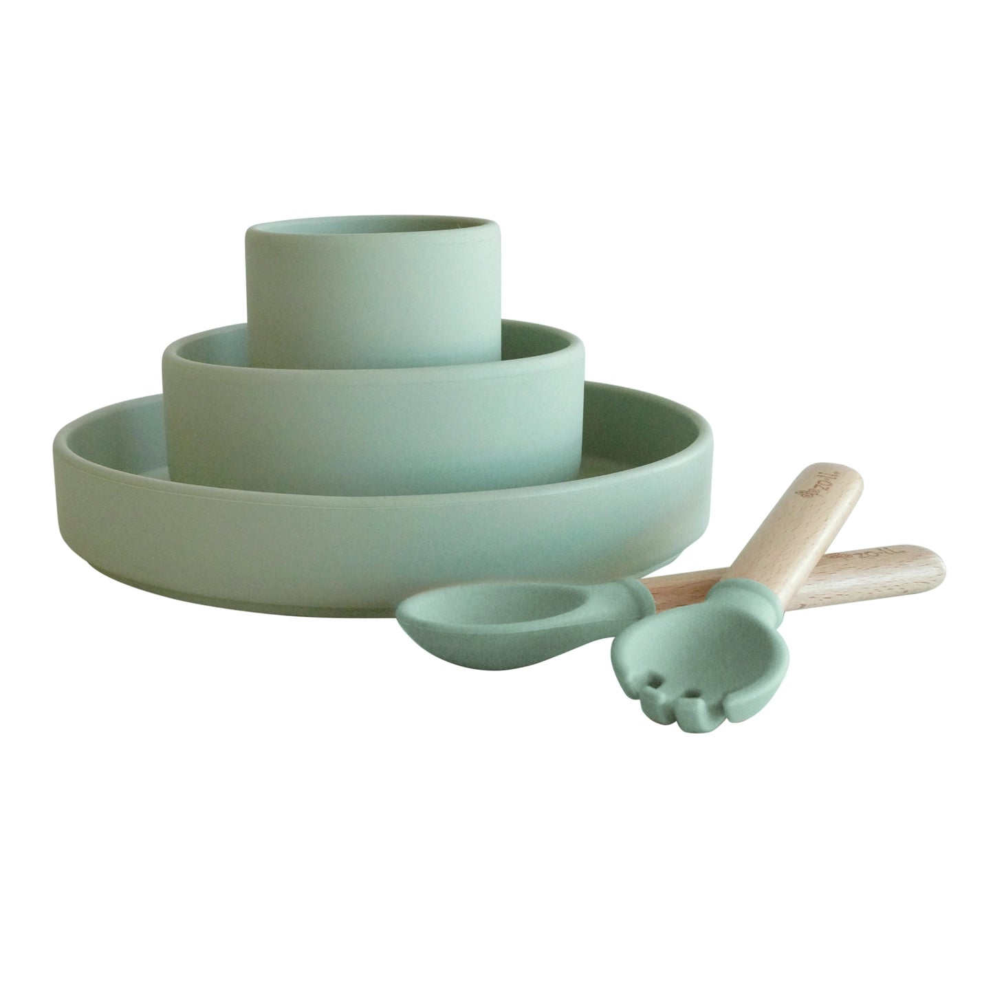 Silicone Toddler Feeding Set - Nosh, Gulp, Chomp Sage Green